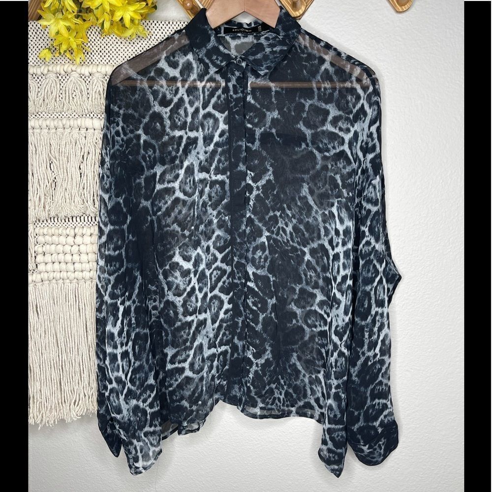 Religion Black Leopard Sheet Blouse XS